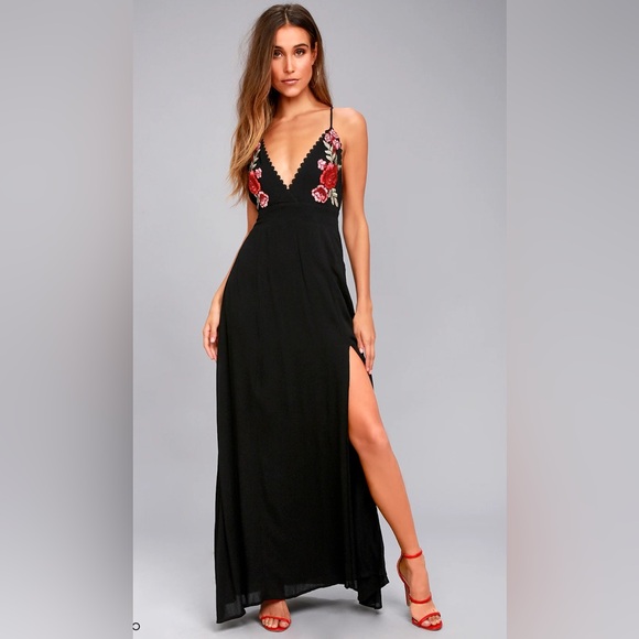 Lulu’s Black Floral Embroidered Maxi Dress - Picture 1 of 12